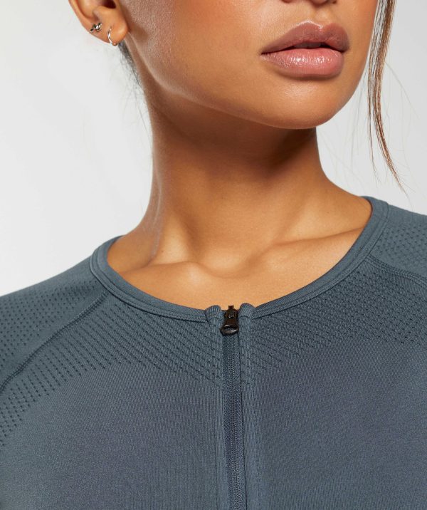 Sweat Seamless Long Sleeve Zip Crop Top - Image 6